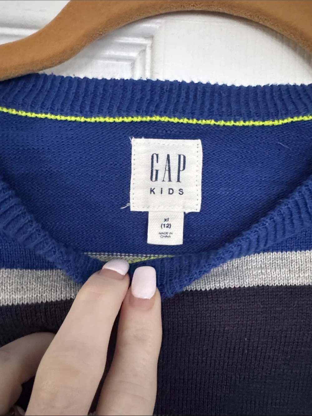 GAP boys xl 12 Royal Blue Striped Crewneck Sweater